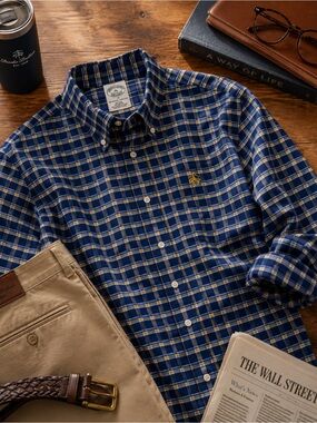 Brooks Brothers Slim Fit Supima Cotton Plaid Shirt XL